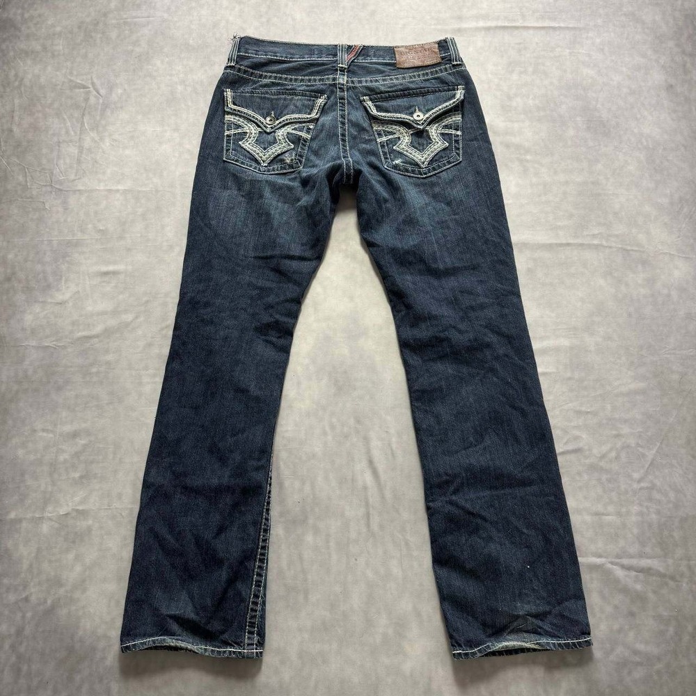 Big Star Division Mens Straight Leg Jeans Dark Wash Contrast Stitch Blue Denim‎